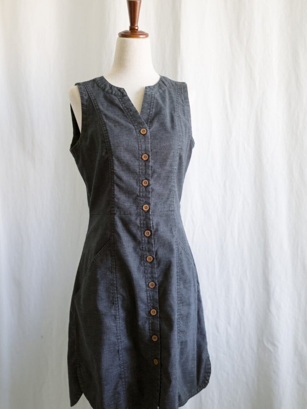 prAna Chambray Button Dress Grey Sleeveless XS - Picture 2 of 6